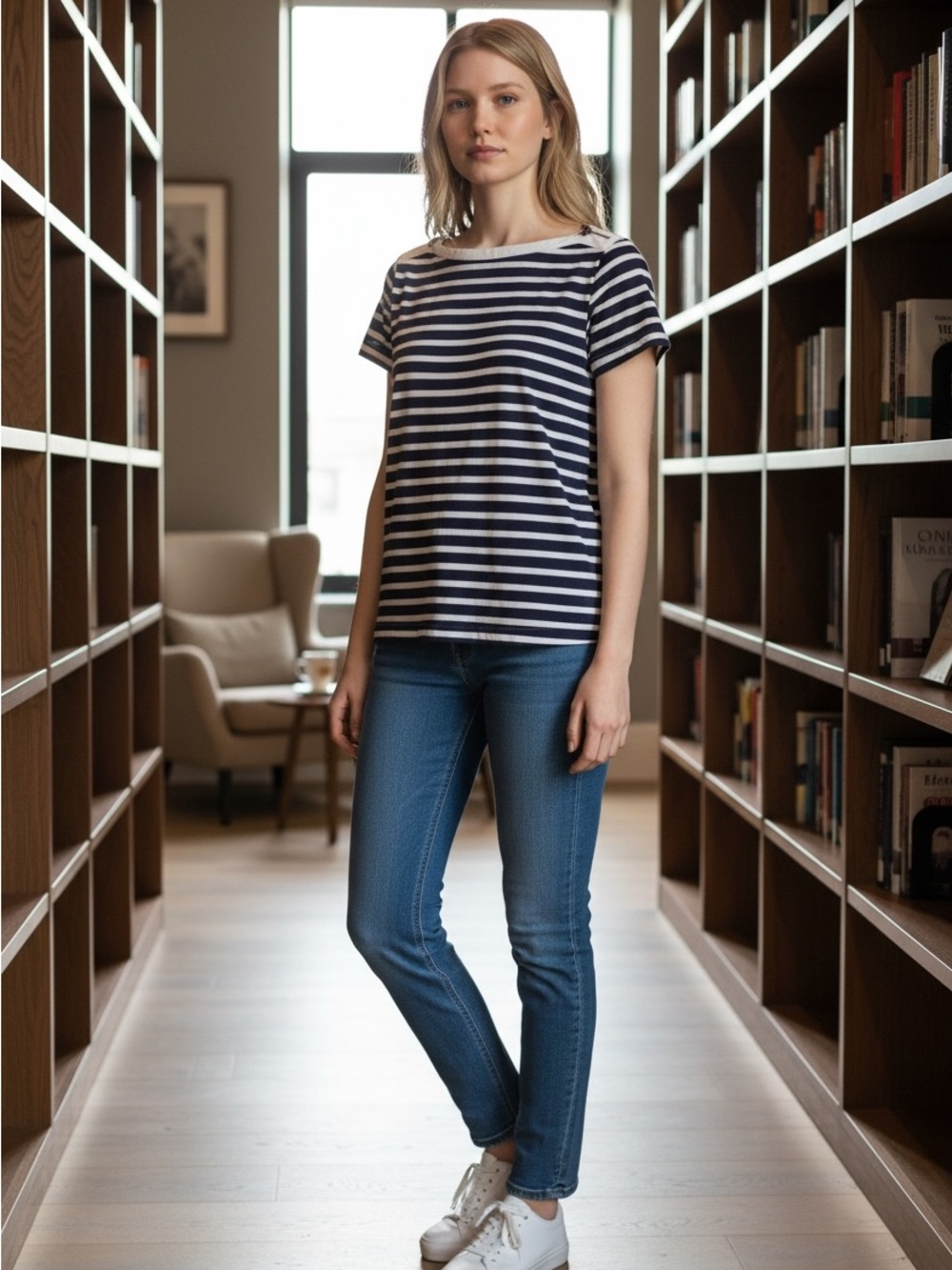 Ralph Lauren Navy & White Striped Boatneck Short Sleeve Tee
